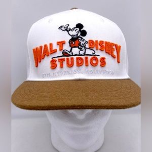 Walt Disney Studios Hat White Mickey Mouse Adjustable Cap Wool Brim 100 Year